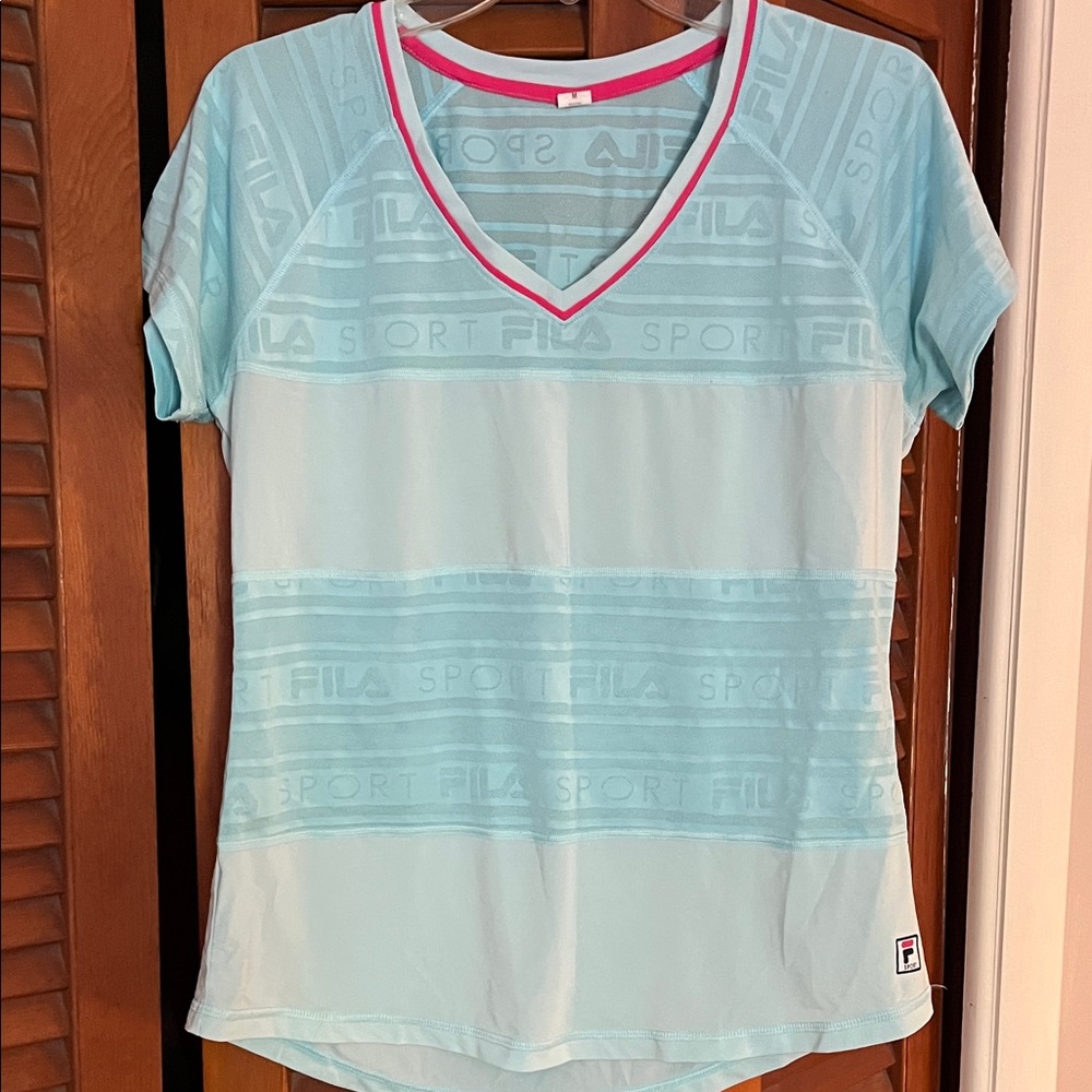 Fila Women's Aqua V-Neck Short Sleeve Tee